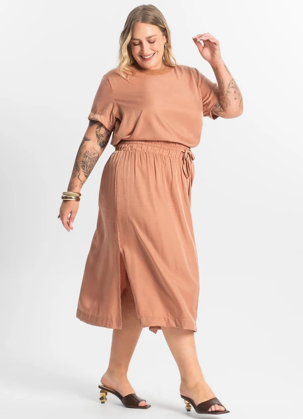 Secret Glam - Saia Midi Plus Size Marrom 1