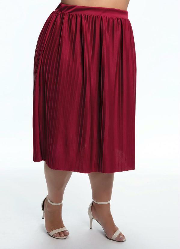 Mink - Saia Midi Plus Size Plissada Bordô