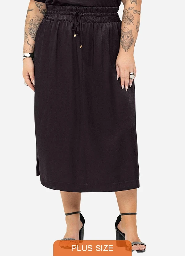 Secret Glam - Saia Midi Plus Size Preto