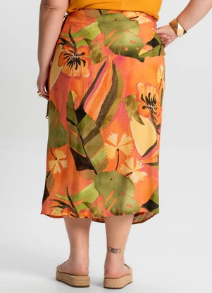Secret Glam - Saia Midi Plus Size Laranja - SECRET GLAM