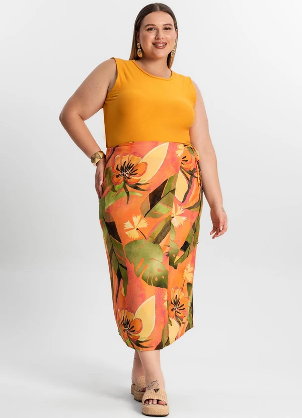 Secret Glam - Saia Midi Plus Size Laranja 3