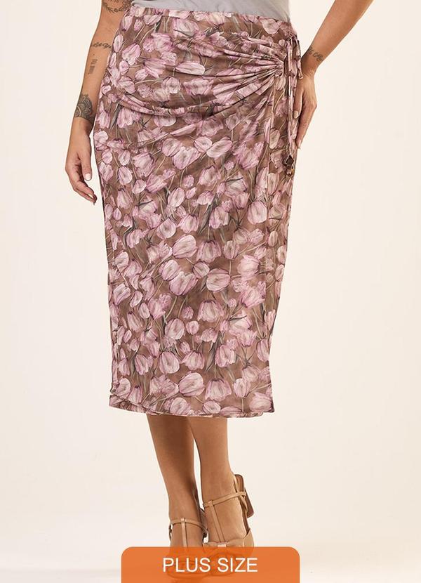 Cess - Saia Midi Plus Size Tule Estampado