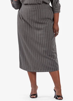 Secret Glam - Saia Midi Twill Plus Size Cinza - SECRET GLAM