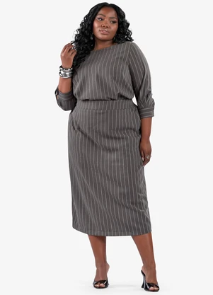 Secret Glam - Saia Midi Twill Plus Size Cinza - SECRET GLAM