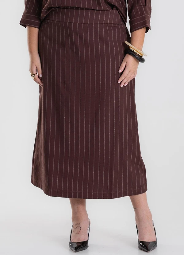 Secret Glam - Saia Midi Twill Plus Size Marrom 5