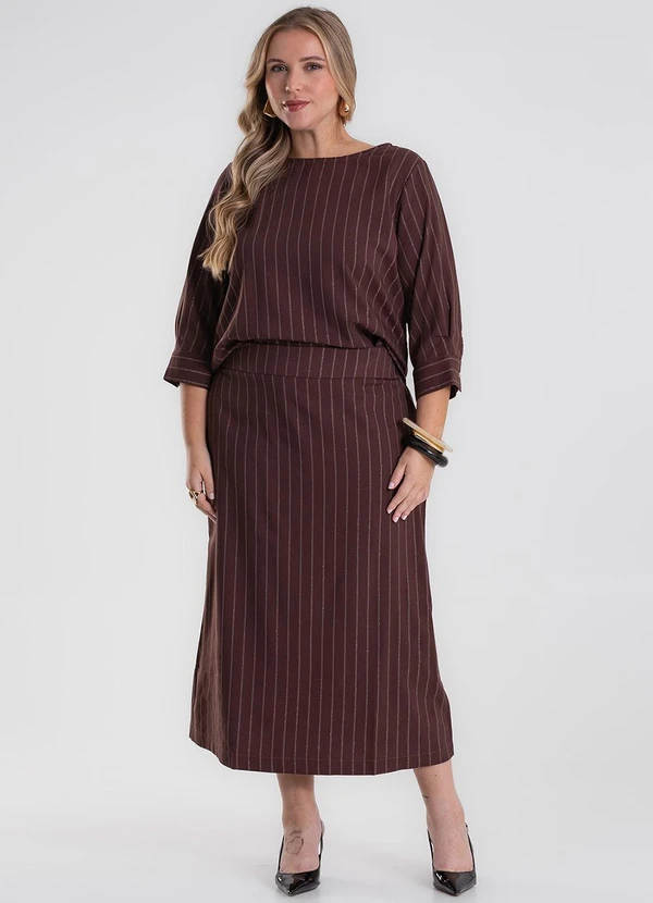 Secret Glam - Saia Midi Twill Plus Size Marrom 3