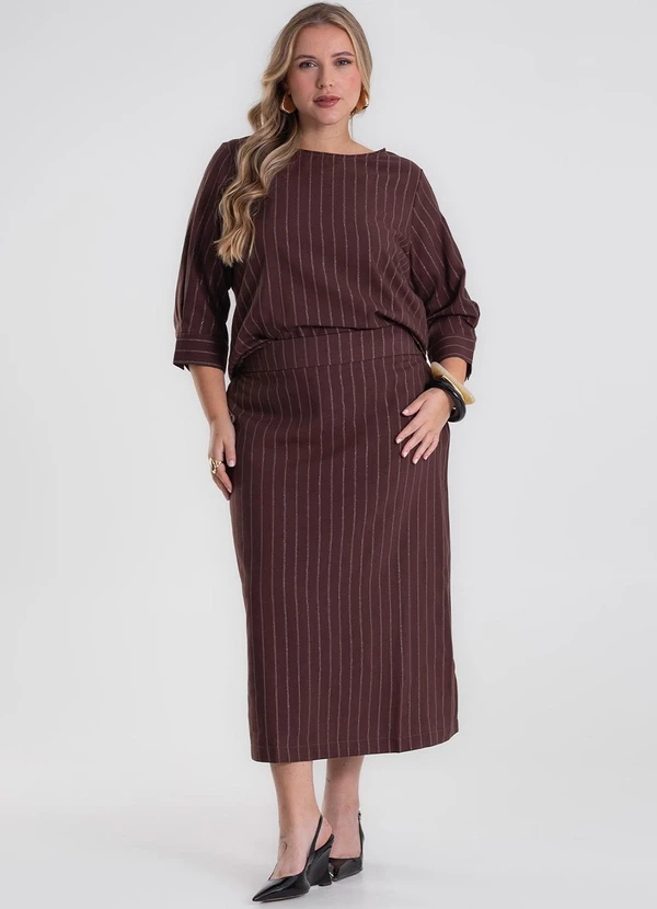 Secret Glam - Saia Midi Twill Plus Size Marrom 1