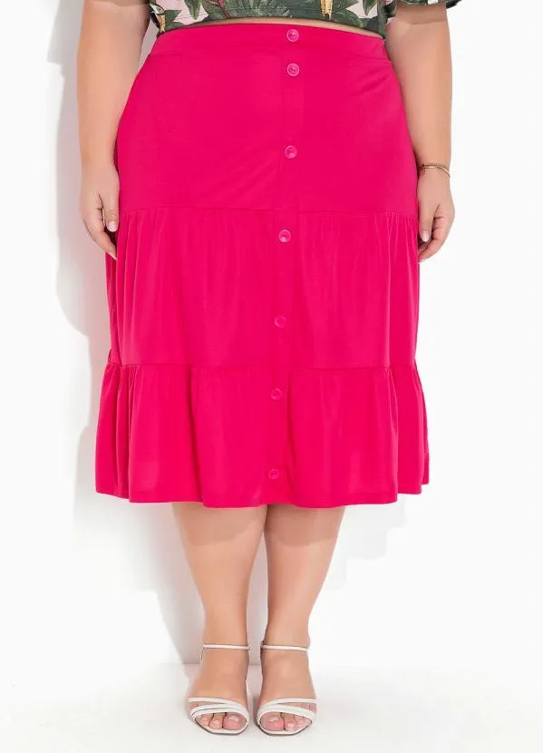 Marguerite - Saia Pink com Franzidos e Botões Plus Size