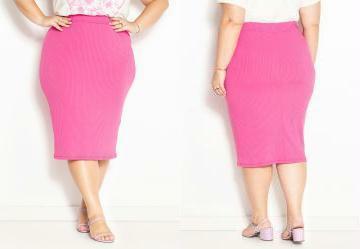 Saia Pink em Ribana Canelada Plus Size