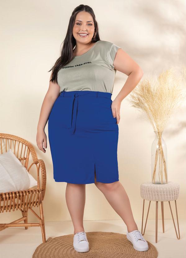 Outlet - Saia Plus Size Azul com Amarração e Fenda 2