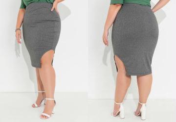 Saia Plus Size Chumbo com Fenda