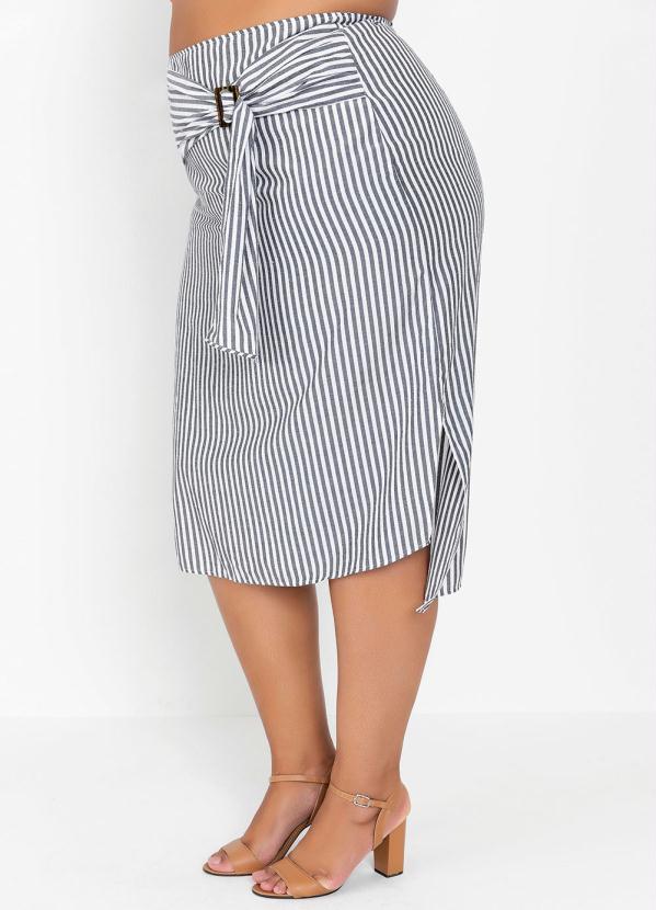 Outlet - Saia Plus Size Listrada com Faixa e Argola 2