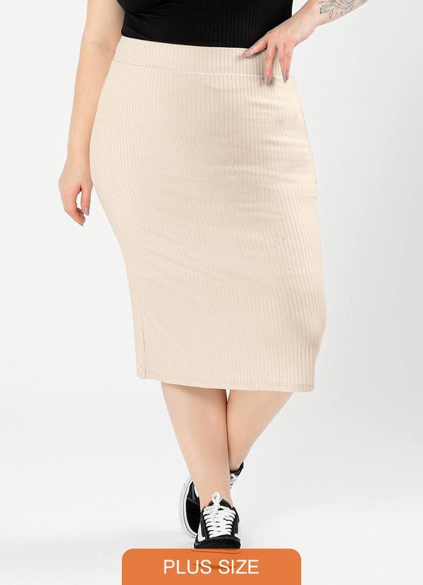 Cativa - Saia Plus Size Midi Canelada Bege 1