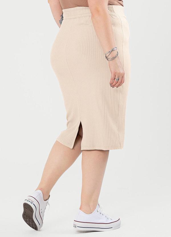 Cativa - Saia Plus Size Midi Canelada Bege 2