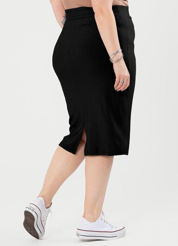 Cativa - Saia Plus Size Midi Canelada Preto 1