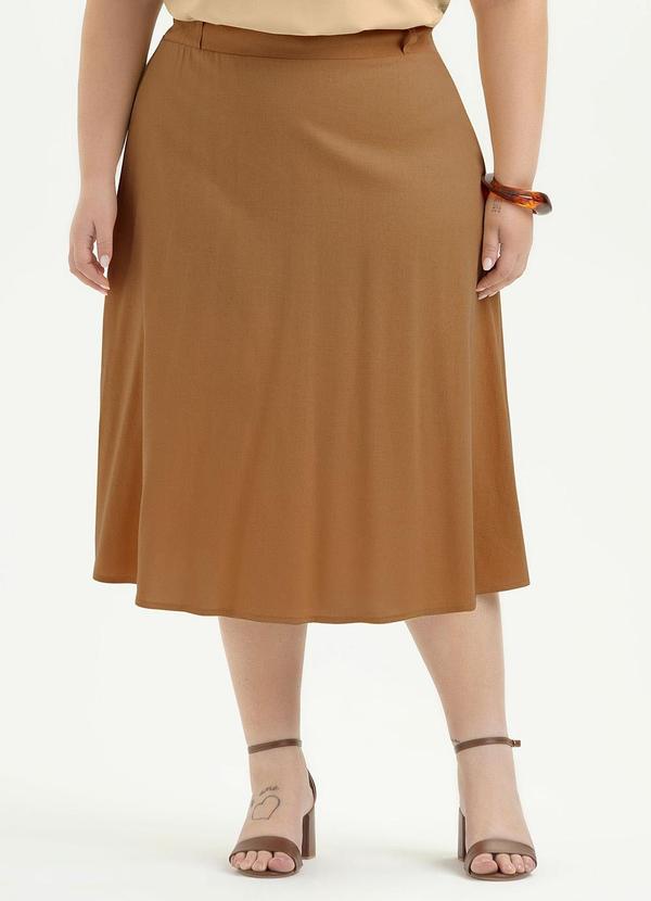 Cativa - Saia Plus Size Midi em Linho Marrom 2