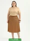 Cativa - Saia Plus Size Midi em Linho Verde Escuro - variação: Marrom