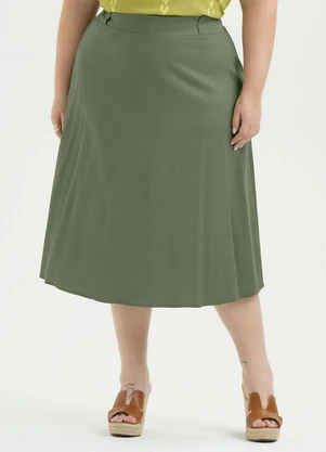 Cativa - Saia Plus Size Midi em Linho Verde Escuro - CATIVA