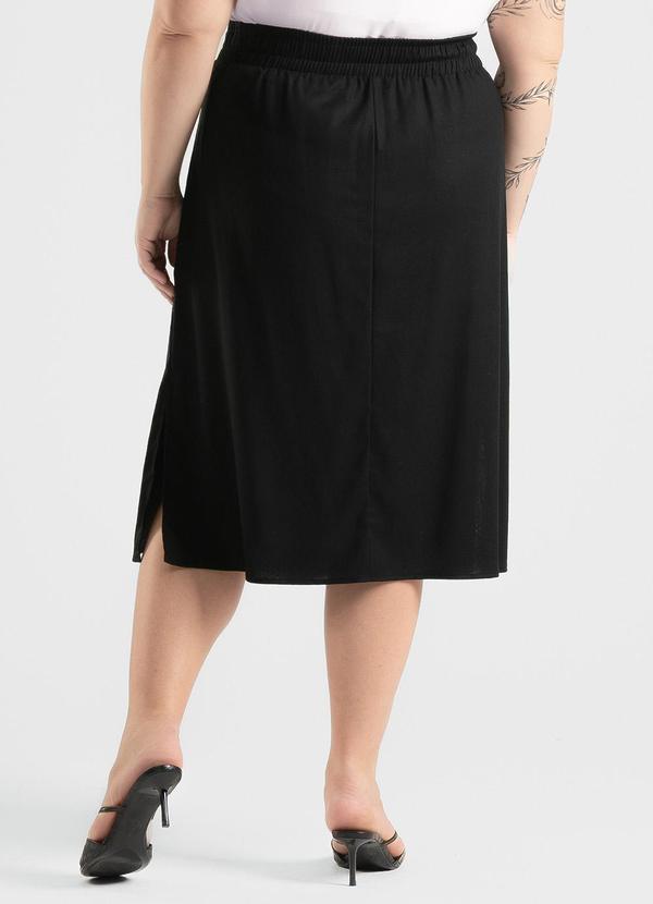 Cativa - Saia Plus Size Midi em Tecido em Linho Preto 2