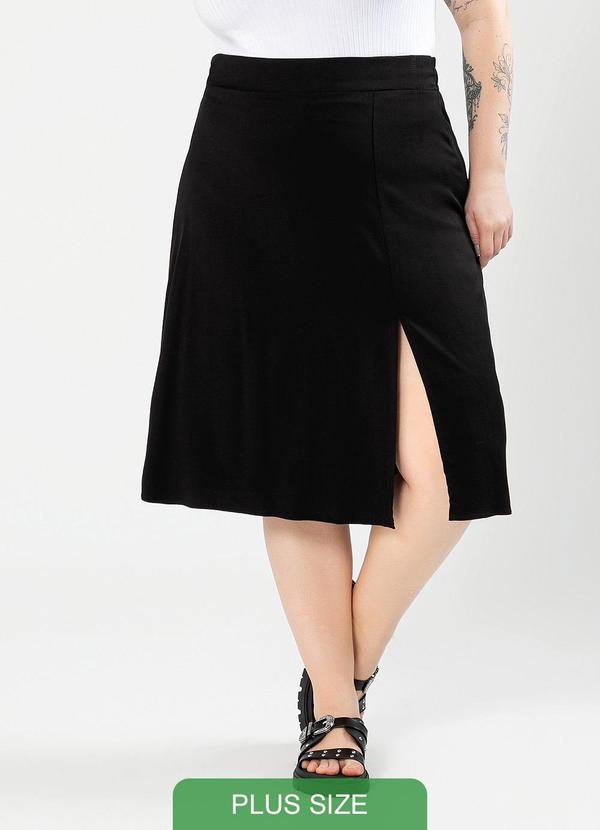 Cativa - Saia Plus Size Midi em Viscose Preto