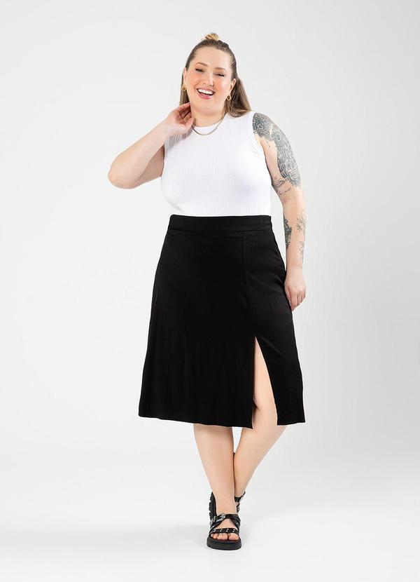 Cativa - Saia Plus Size Midi em Viscose Preto 3