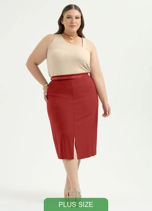 Cativa - Saia Plus Size Midi em Viscose Vermelho - CATIVA