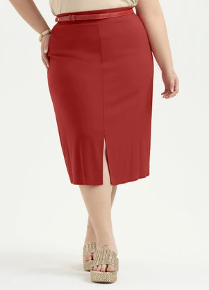 Cativa - Saia Plus Size Midi em Viscose Vermelho - CATIVA