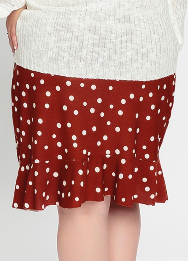 Outlet - Saia Plus Size Poá Telha com Babado 2