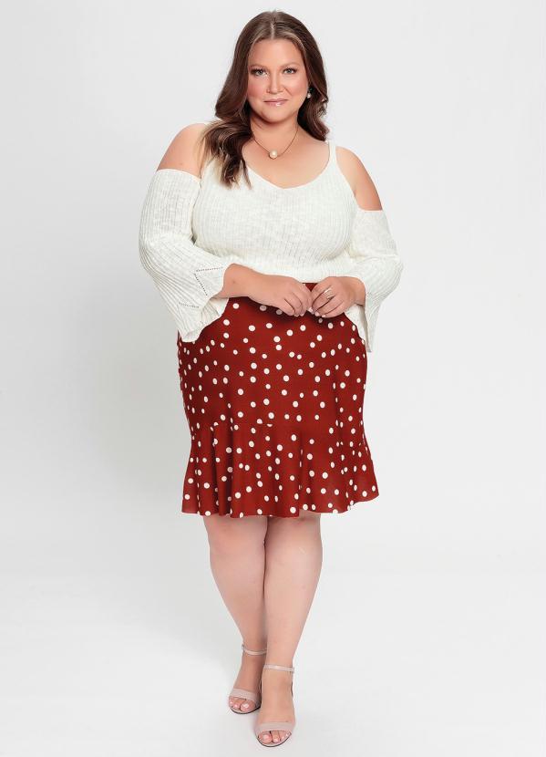 Outlet - Saia Plus Size Poá Telha com Babado 3