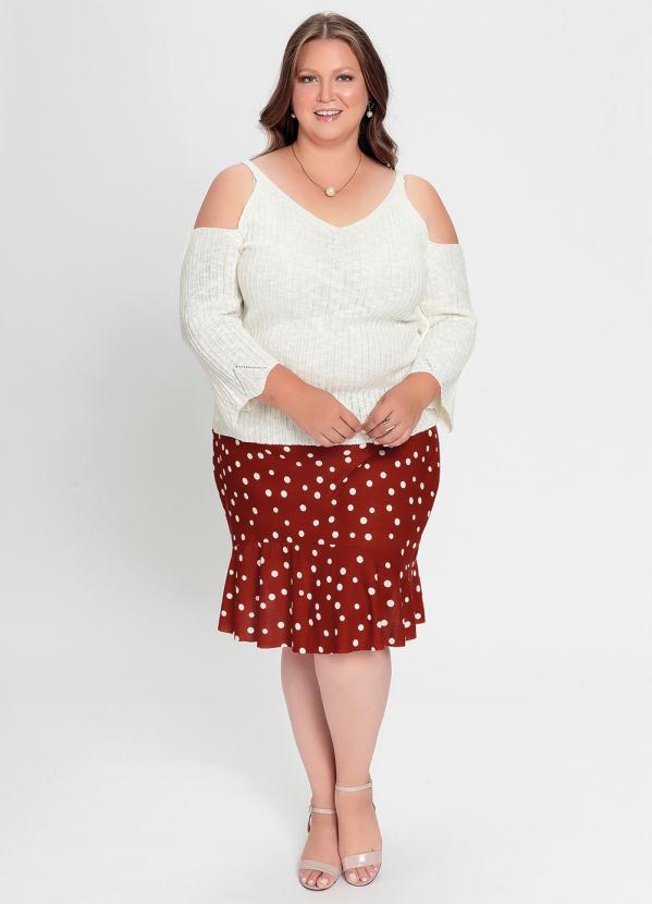Outlet - Saia Plus Size Poá Telha com Babado 4