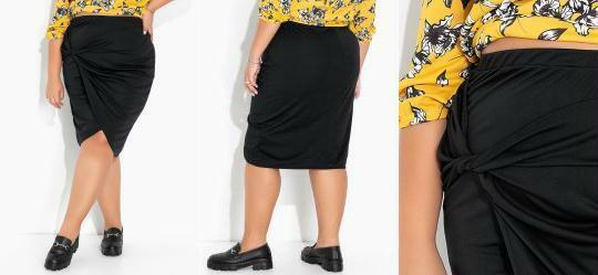 Saia Plus Size Preta Midi com Toro
