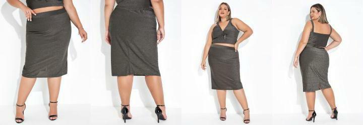 Saia Prata com Brilho e Fenda Plus Size