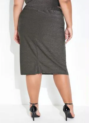 Marguerite - Saia Prata com Brilho e Fenda Plus Size - MARGUERITE