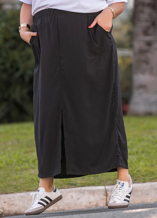 Marguerite - Saia Preta com Bolsos em Viscose Plana 3
