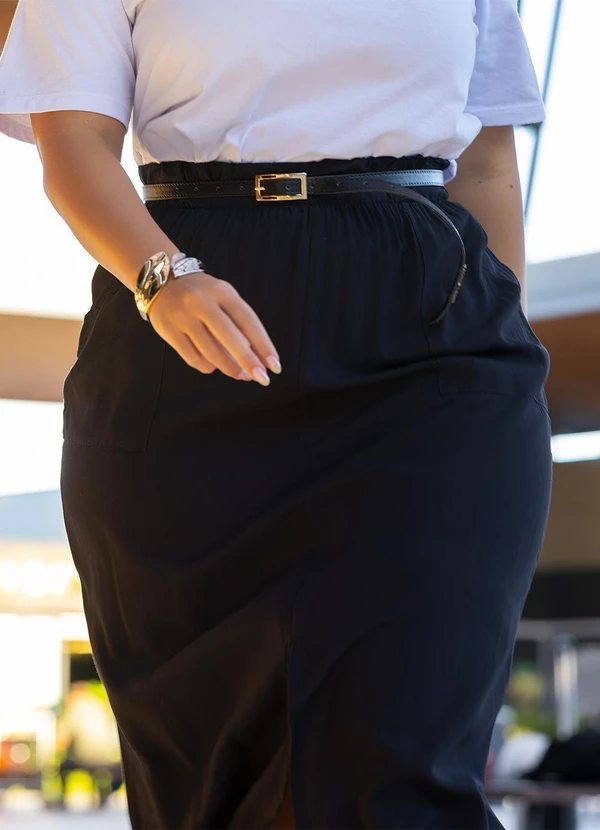 Marguerite - Saia Preta com Bolsos em Viscose Plana 6