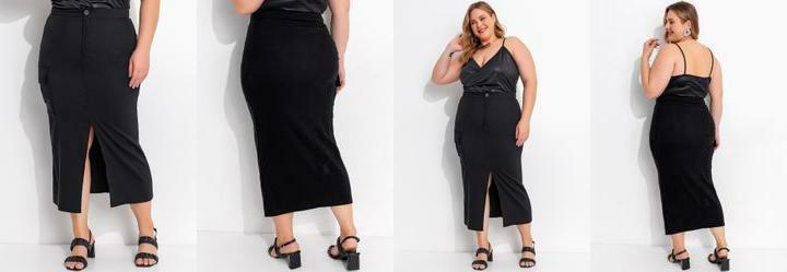 Saia Preta em Bengaline com Bolsos Cargo