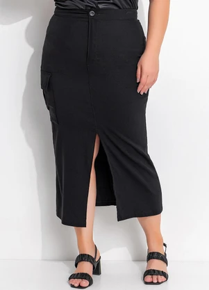 Marguerite - Saia Preta em Bengaline com Bolsos Cargo - MARGUERITE