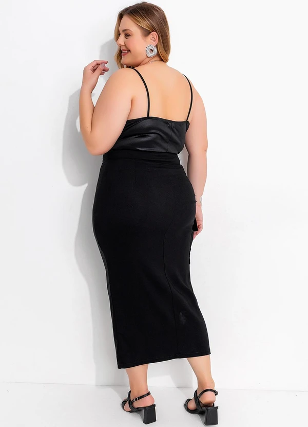 Marguerite - Saia Preta em Bengaline com Bolsos Cargo 4