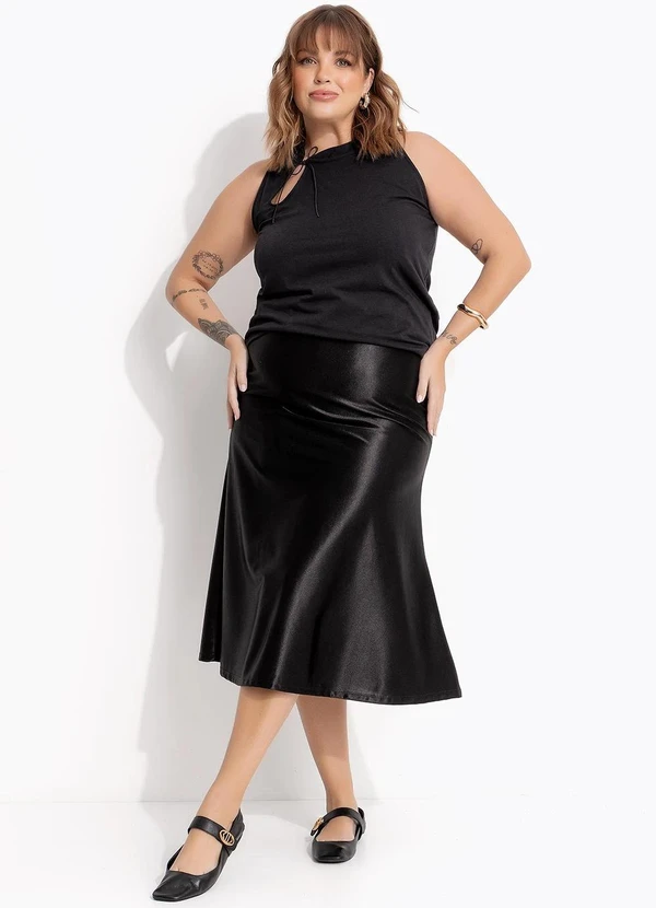 Marguerite - Saia Preta em Malha Acetinada com Elastano 8