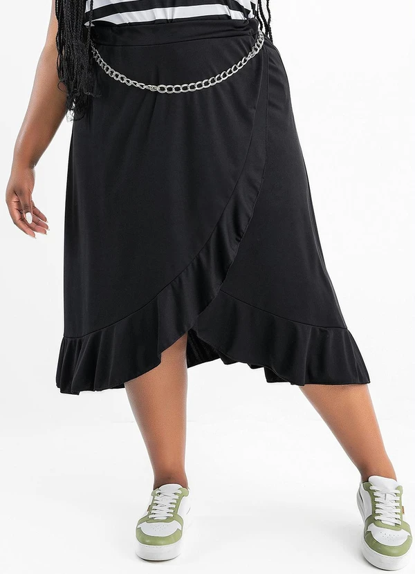 Marguerite - Saia Preta Transpassada Plus Size