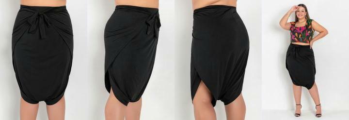 Saia Saruel Preta com Amarrao no Cs Plus Size