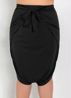 Queima Estoque - Saia Saruel Preta com Amarração no Cós Plus Size - QUEIMA ESTOQUE