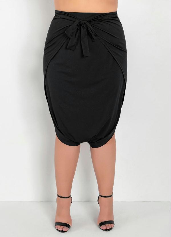 Outlet - Saia Saruel Preta com Amarração no Cós Plus Size 4