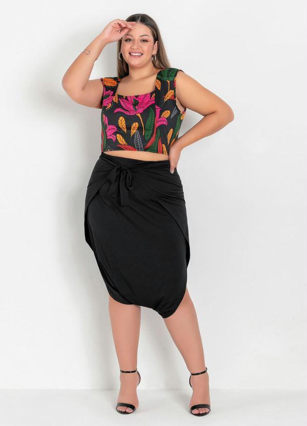 Outlet - Saia Saruel Preta com Amarração no Cós Plus Size 7