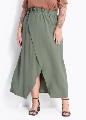 Marguerite - Saia Verde Oliva em Viscose Sarjada - MARGUERITE