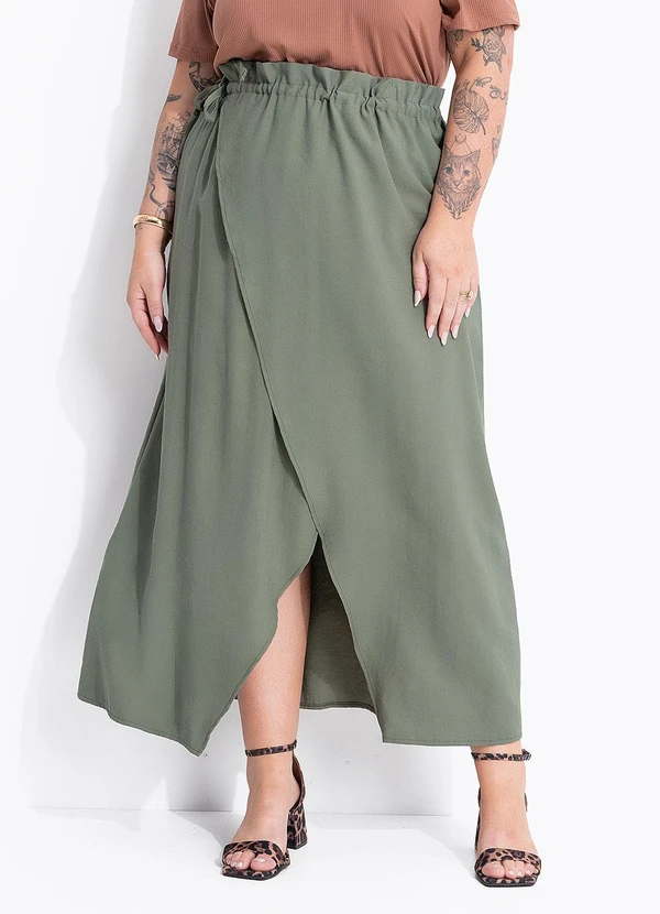 Marguerite - Saia Verde Oliva em Viscose Sarjada 2