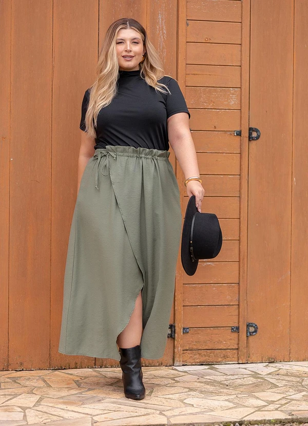 Marguerite - Saia Verde Oliva em Viscose Sarjada 3