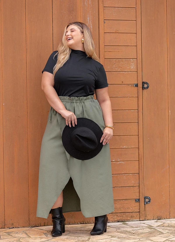 Marguerite - Saia Verde Oliva em Viscose Sarjada 8