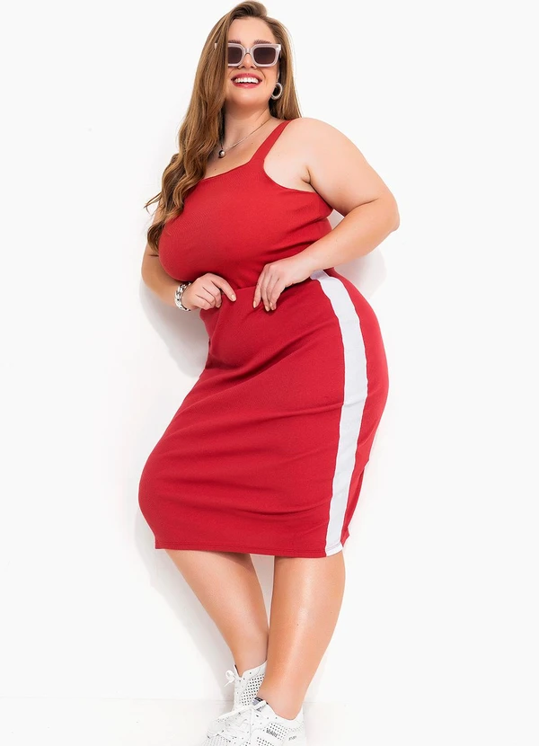 Marguerite - Saia Vermelha Midi em Canelado 6