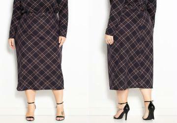 Saia Xadrez Preta Lpis com Fenda Plus Size